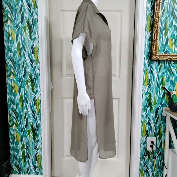 Marla Wynne for Chico's Sheer Lagenlook Gauzy Chiffon Tie-Front Tunic Gray XS-L - Picture 6 of 12